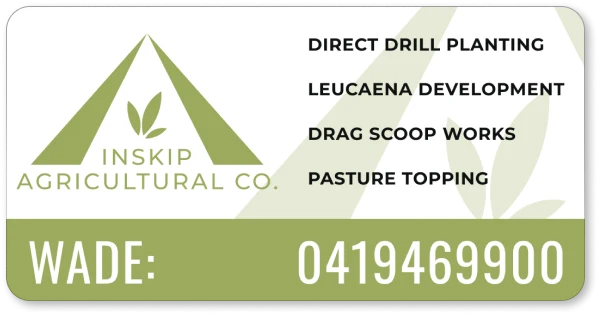 Inskip service card design with the agricultural contracting services.