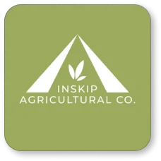 Inskip Agricultural Co. white logo on olive green.
