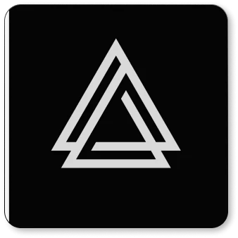 Prismatic triangular monogram in white.