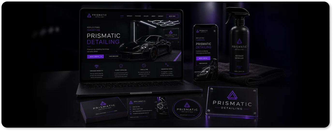 Prismatic Detailing brand presentation and applications.
